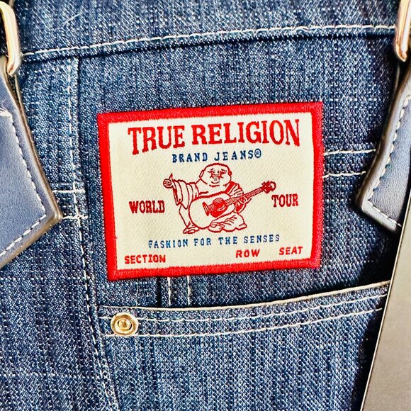 TRUE RELIGION BLUE DENIM BOSTON SATCHEL CROSSBODY BAG - Picture 8 of 12